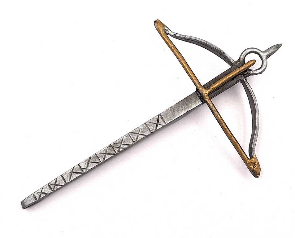 Mała Metalowa Replika Kuszy z Możliwością Personalizacji Grawerem – Srebrna i Złota Dekoracja o Wymiarach 14cm x 8,5cm