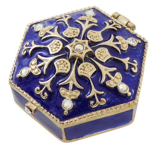 Elegant metal gift box with crystals B0035-08BL in navy blue and gold color scheme with customizable engraving