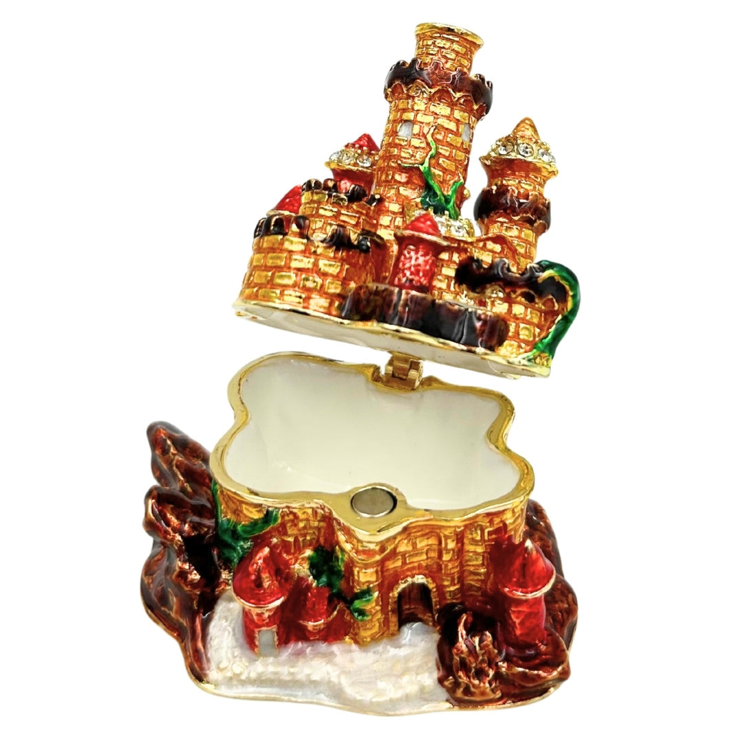 Castle-Shaped Jewelry Box Decorated with Crystals with Option for Personalized Engraving
