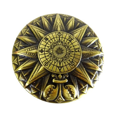 Compas solar renascentist din alamă, cu gravură - cadou vintage elegant, cu înălțimea de 4,5 cm și diametrul de 8,5 cm