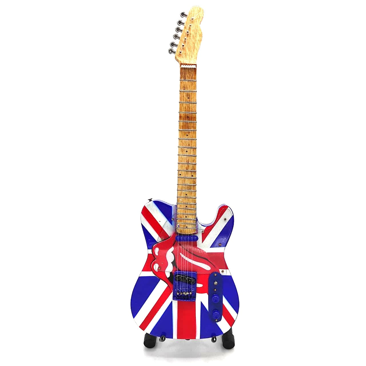 Mini gitara kolekcjonerska Rolling Stones UK&Tongue MGT-2301B z mahoniowego drewna, możliwość personalizacji grawerem, idealny prezent na każdą okazję, wysokość 27,5 cm