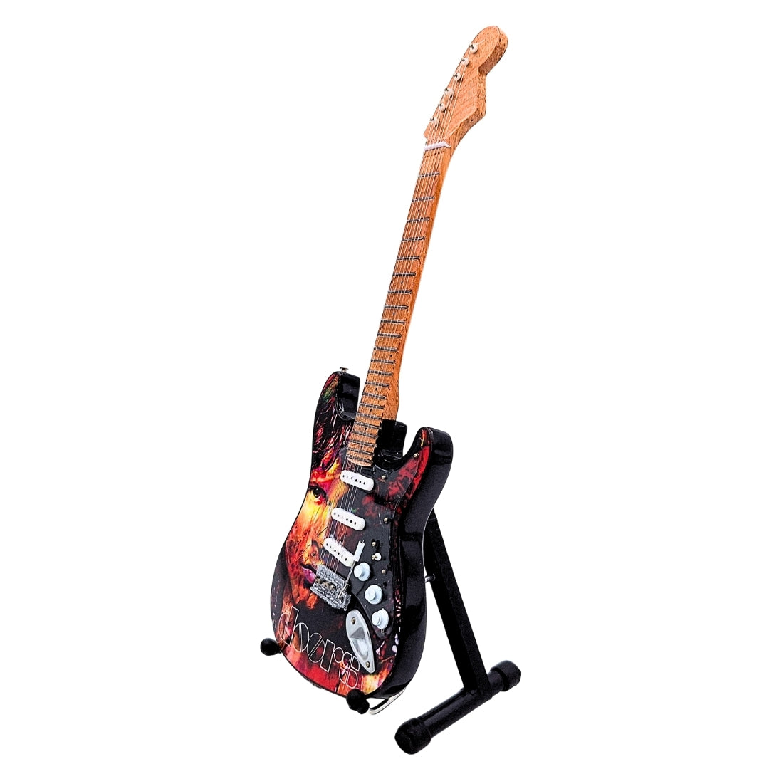 Mini Gitara Jim Morrison The Doors - Drewno Mahoniowe - Personalizowany Grawer - Idealny Prezent dla Fanów Muzyki - Wysokość 27,5 cm - Kolekcjonerski Element Dekoracyjny