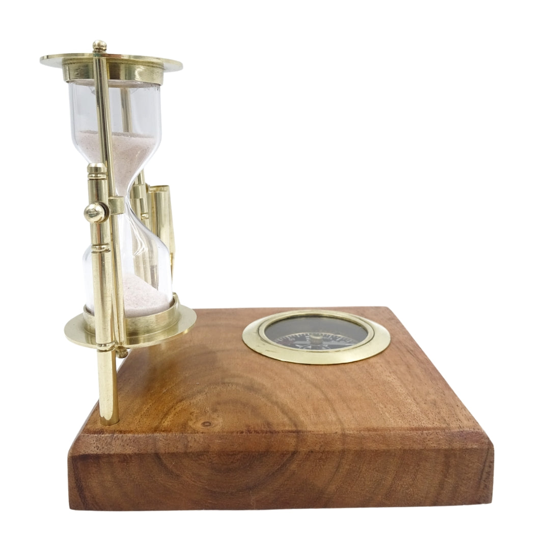 Retro Desk Set with Hourglass and Compass