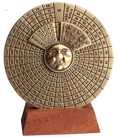 Calendar perpetuu renascentist cu gravură - cadou personalizat pentru anii 1600-2799, decor elegant pentru birou, diametru 9 cm, stil renascentist