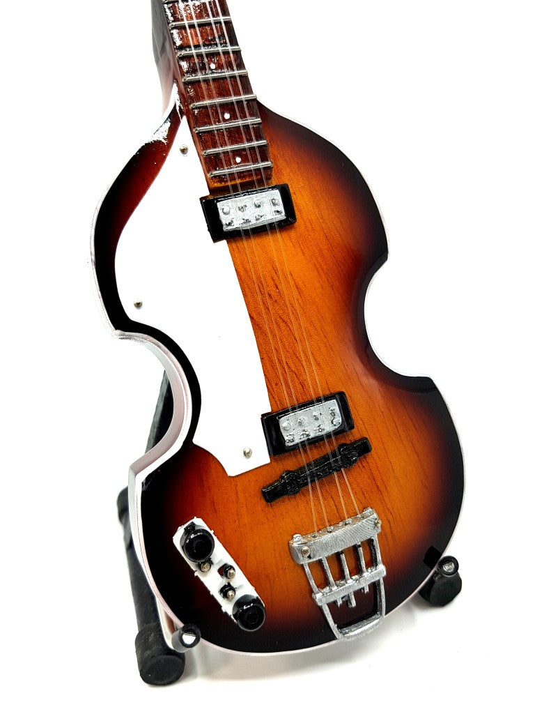 Mini gitara basowa w stylu Paul McCartney, MGT-2028, mahoniowa, możliwość personalizacji grawerem, idealna na prezent, wysokość 27,5 cm