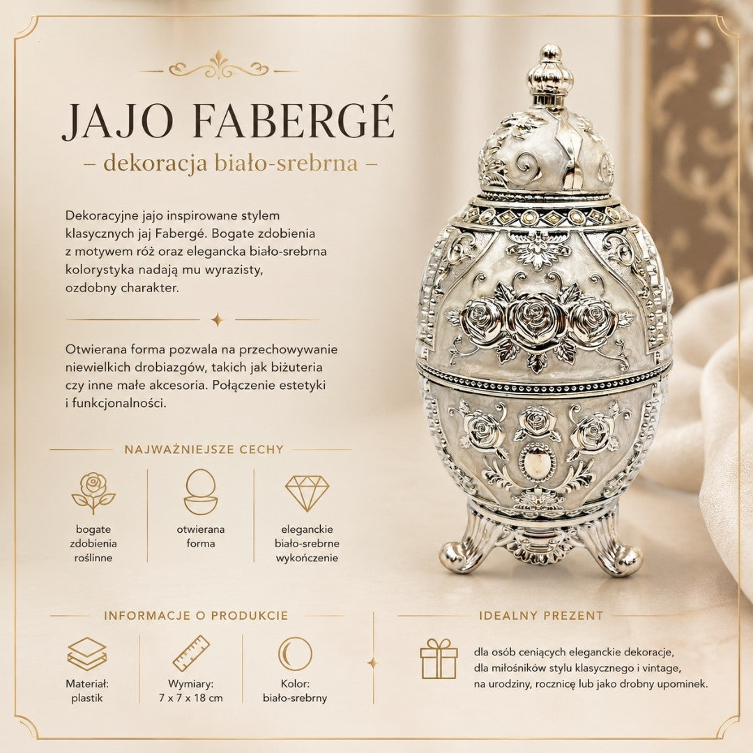 Jajo Fabergé Srebrne Otwierane z Możliwością Graweru