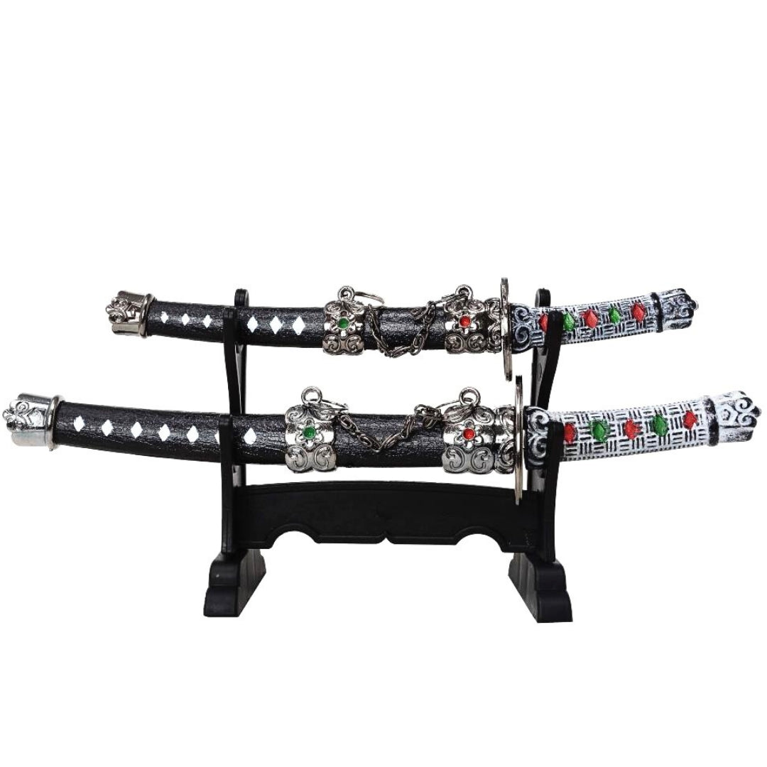 Sada nožů na dopisy s gravírováním – otvíráky na dopisy ve tvaru samurajských mečů Katana SW-201 – personalizovaný dárek na stůl, vyrobeno z kovu a plastu, délka čepelí 9,5 cm a 12 cm, elegantní dekorace do pracovny nebo domácí kanceláře