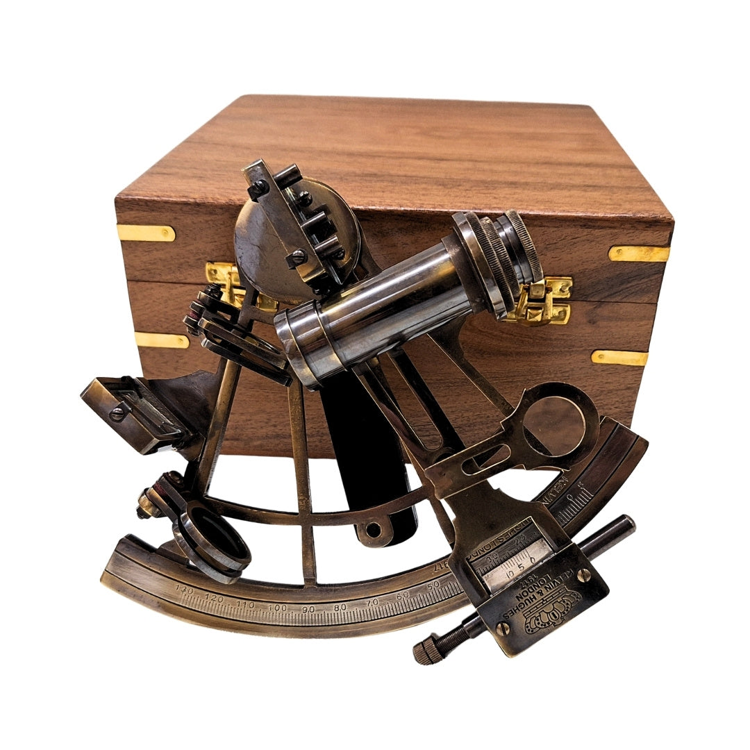Brass Sextant with Engraving in Wooden Box