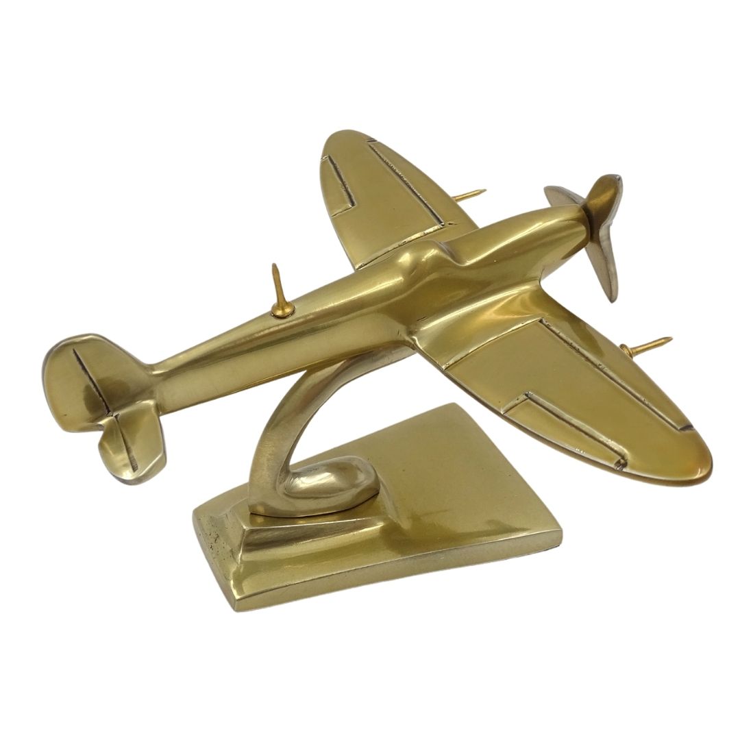 Model samolotu Spitfire Złoty WWII Myśliwiec z możliwością personalizacji grawerem – elegancki prezent dla miłośników lotnictwa, wykonany z aluminium, wymiary 15 × 13 × 8 cm