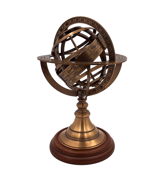 Astrolabium mosiężne 21 cm z drewnianą podstawą - Personalizowany prezent dla miłośników astronomii w kolorze złotym