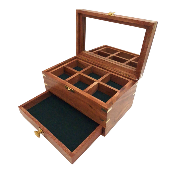 Elegant Wooden Jewelry Box with Mirror and Personalized Engraving
