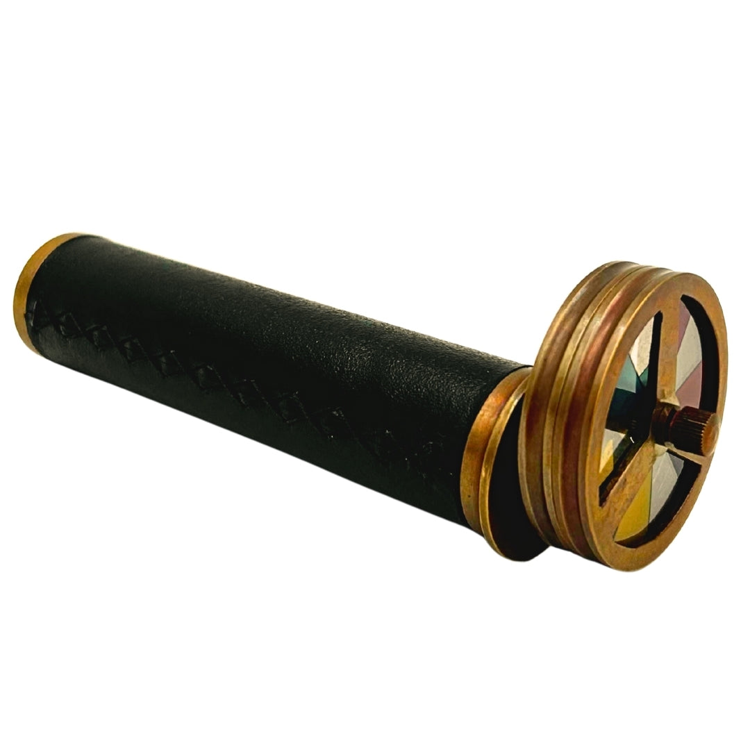Retro Kaleidoscope Made of Brass and Leather with Personalized Engraving Option - Elegant Gift, Height 18 cm, Diameter 5.5 cm