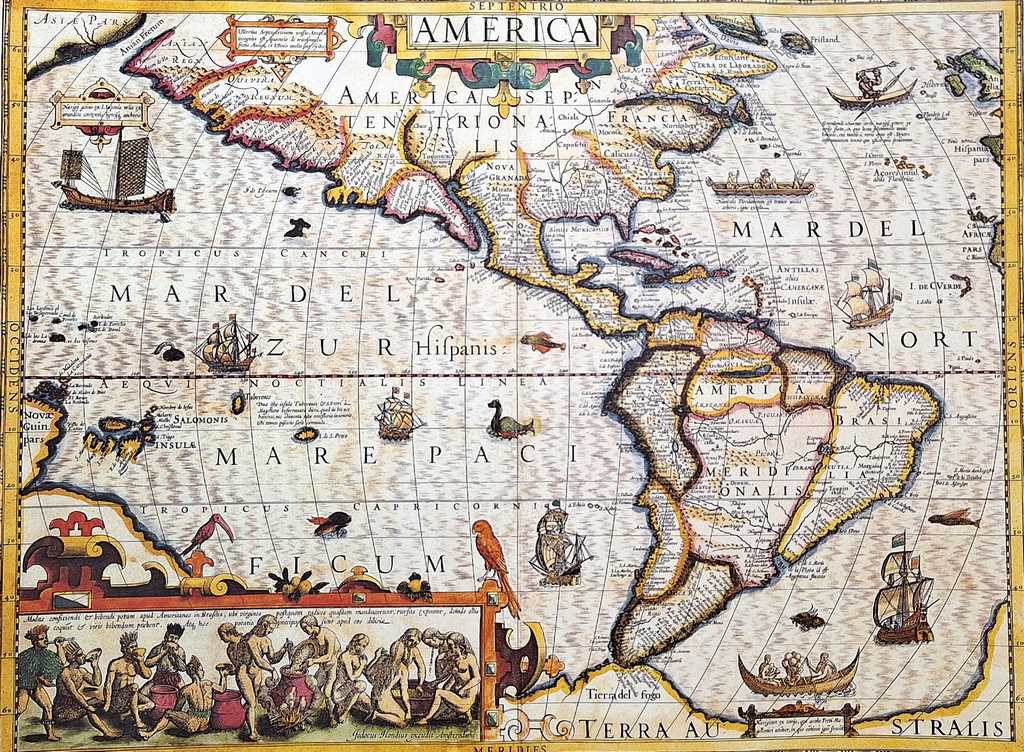 Mapa Ameryki 1628r. - J. Hondius Reprint z możliwością personalizacji grawerem - Idealny prezent dla podróżników i miłośników historii - Wymiary 37,5 x 50 cm