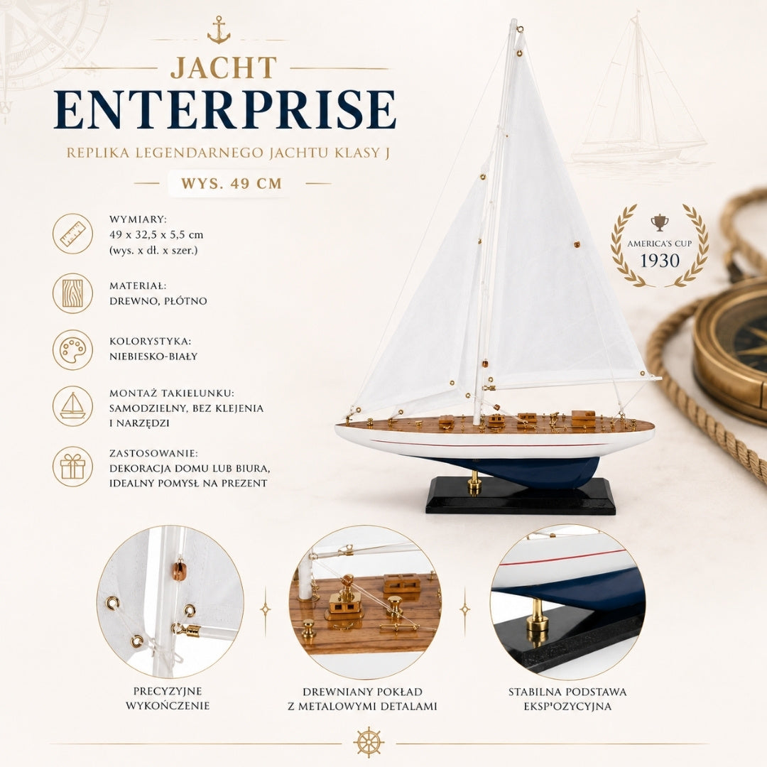 Dřevěný model jachty Enterprise 49 cm s personalizovaným gravírováním