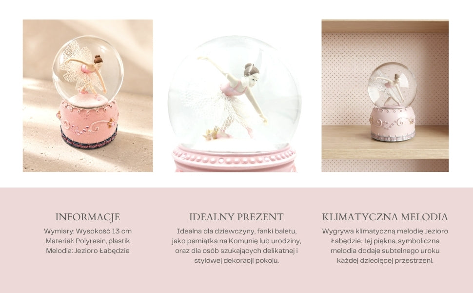 Tańcząca Baletnica w Szklanej Kuli 12cm z Możliwością Personalizacji Graweru - Elegancka Pastelowa Dekoracja na Prezent dla Miłośników Baletu, Wykonana z Polyresinu i Szkła