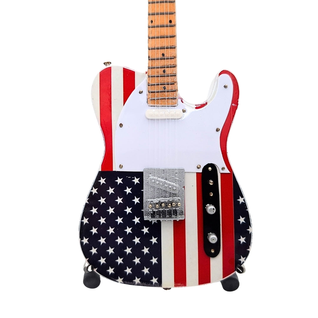 Mini gitara kolekcjonerska MGT-2639 w stylu Bruce Springsteen z możliwością personalizacji grawerem, ręcznie wykonana z mahoniu, idealny prezent dla fana muzyki, wysokość 27,5 cm