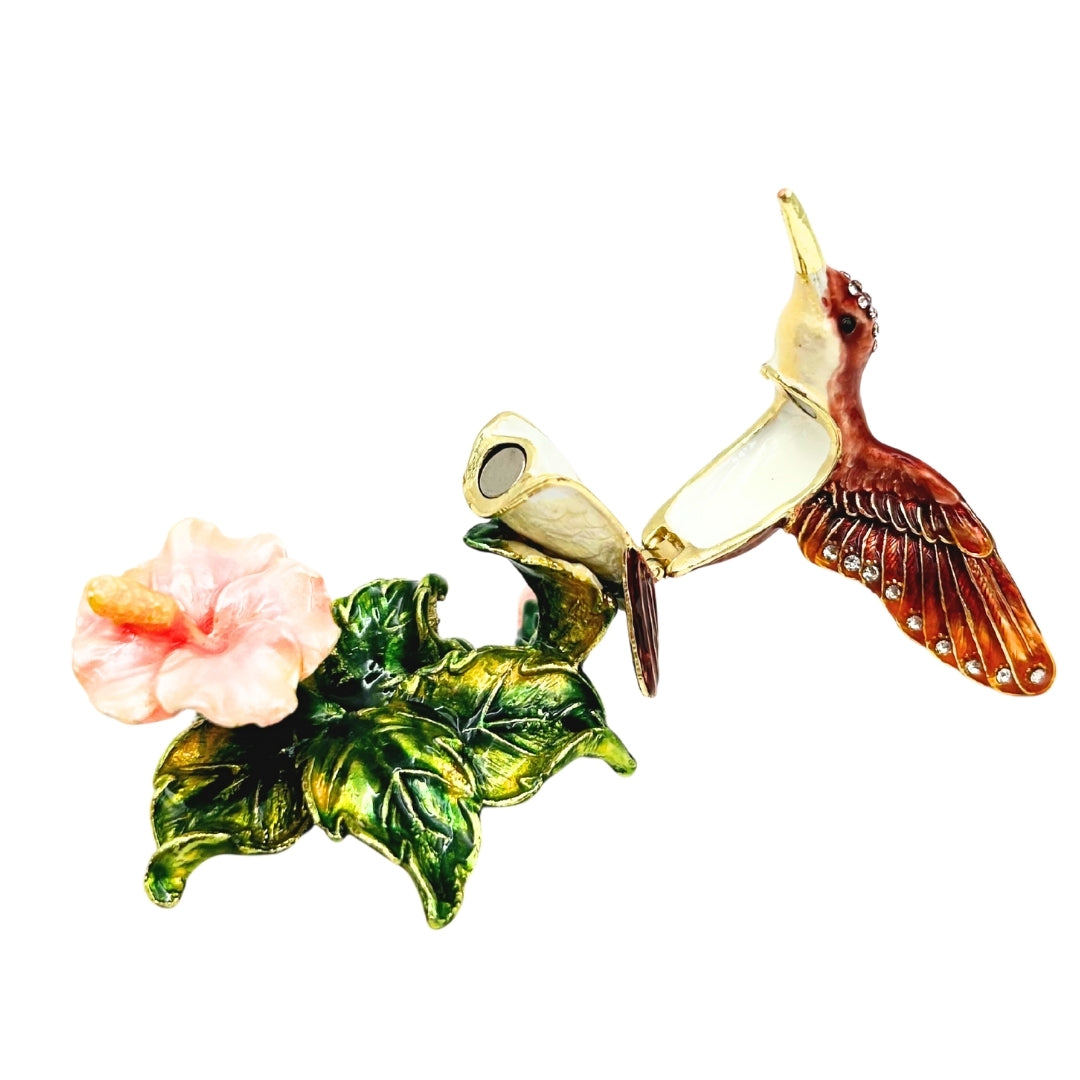 Exclusive Hummingbird Jewelry Box with Crystals, Personalized Engraving, Metal, 8x5.5x7 cm