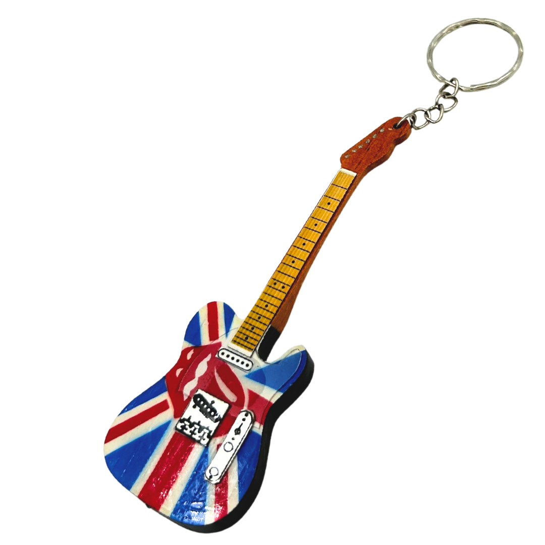 Brelok Gitara Drewniana The Rolling Stones z Grawerem - Personalizowany Prezent z Mahoń, Czerwony, 6x11 cm