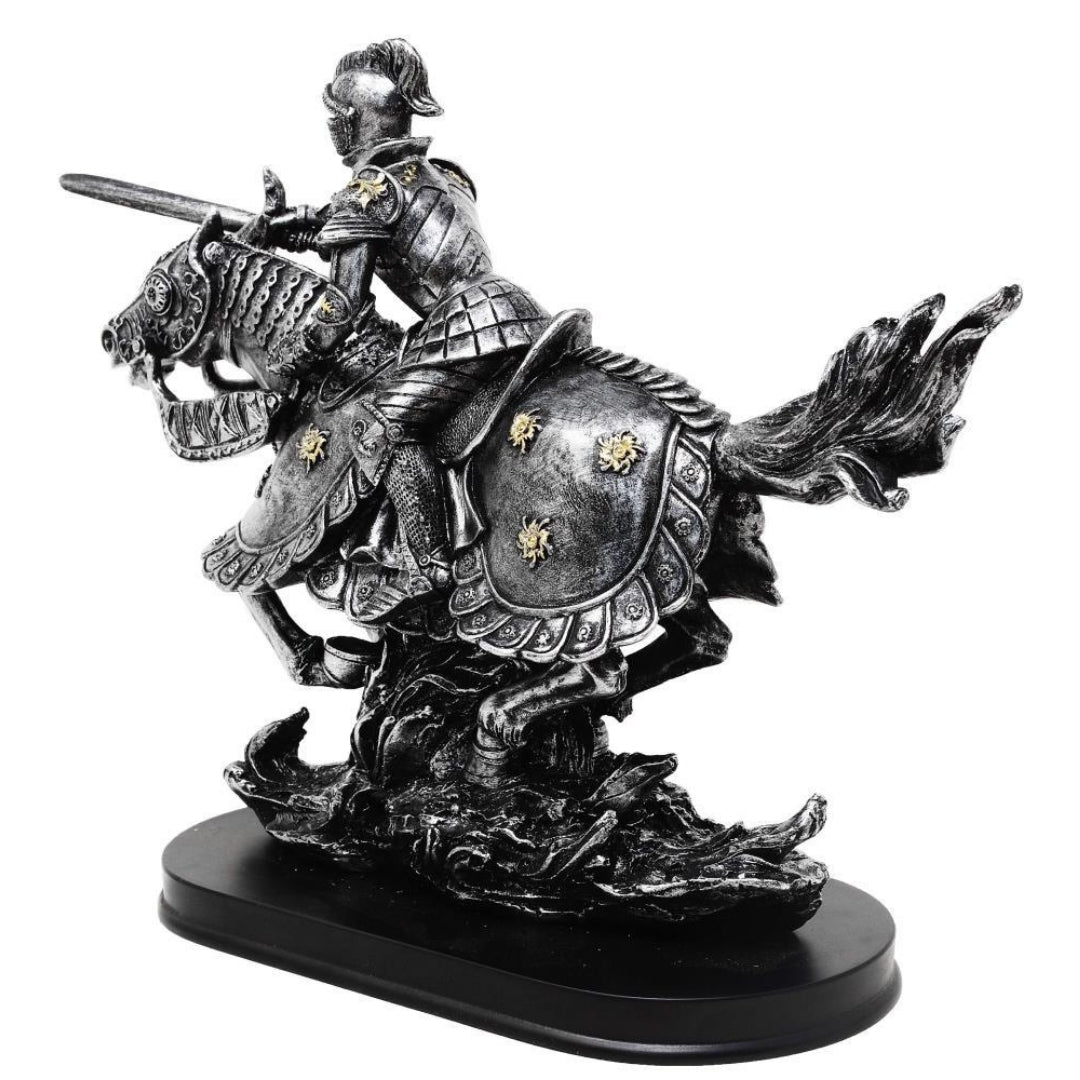 Figurka Rycerz na Koniu 31cm – Ręcznie Malowana Polyresin z Możliwością Personalizacji Graweru