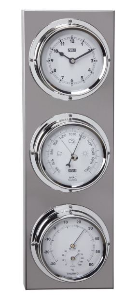 Elegant outdoor weather station with clock and engraving
