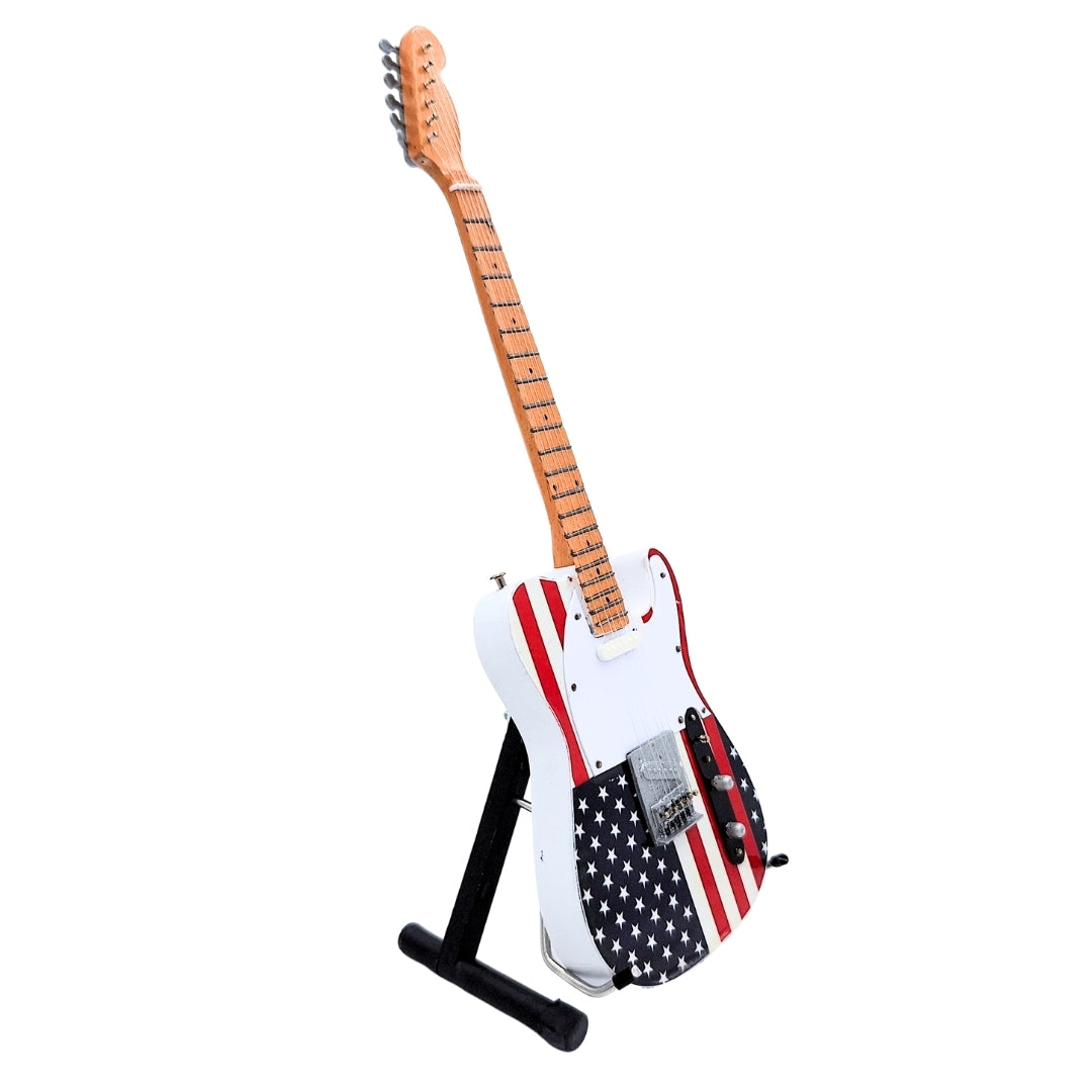 Mini gitara kolekcjonerska MGT-2639 w stylu Bruce Springsteen z możliwością personalizacji grawerem, ręcznie wykonana z mahoniu, idealny prezent dla fana muzyki, wysokość 27,5 cm
