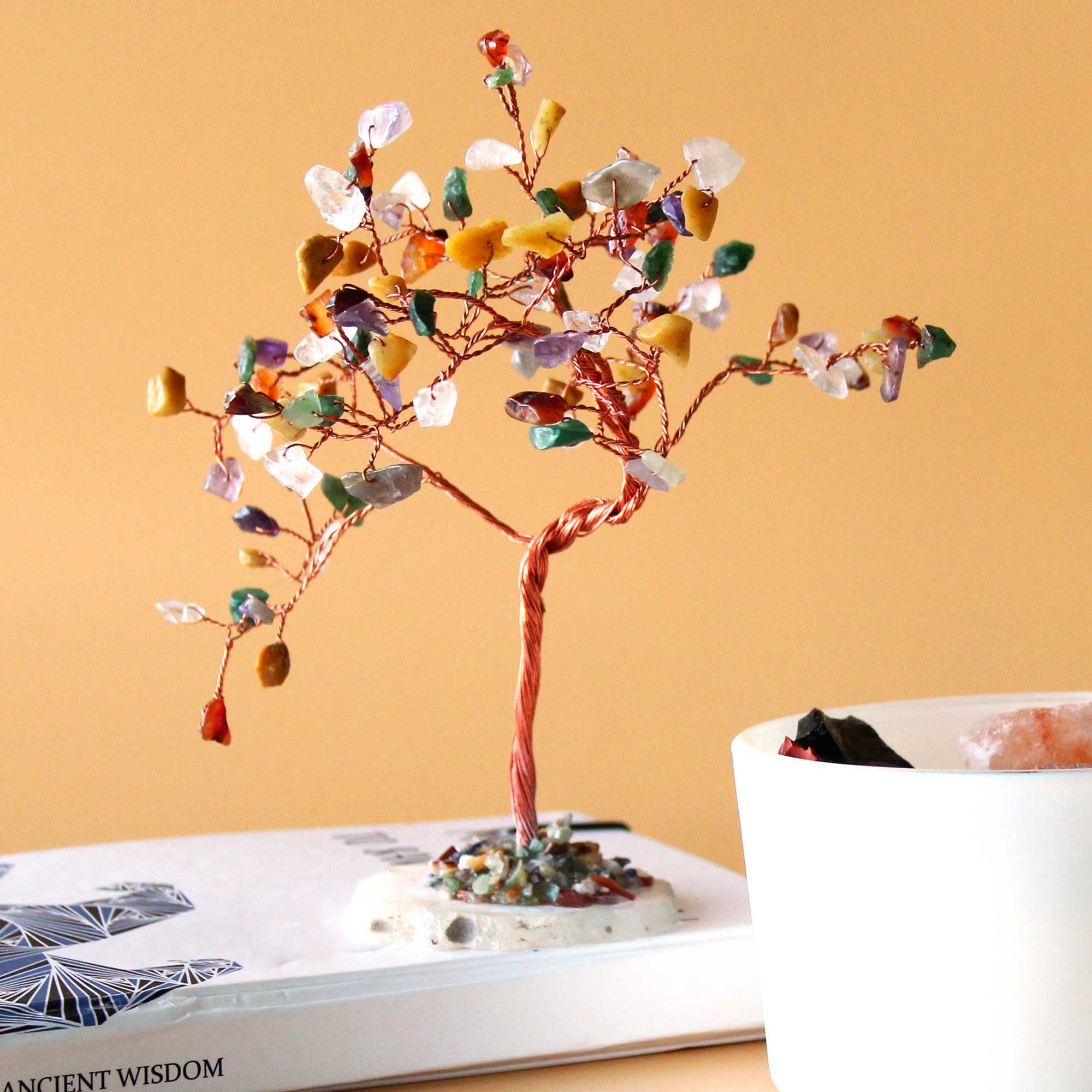 Magic Crystal Tree with 100 Diverse Stones on a Natural Agate Base