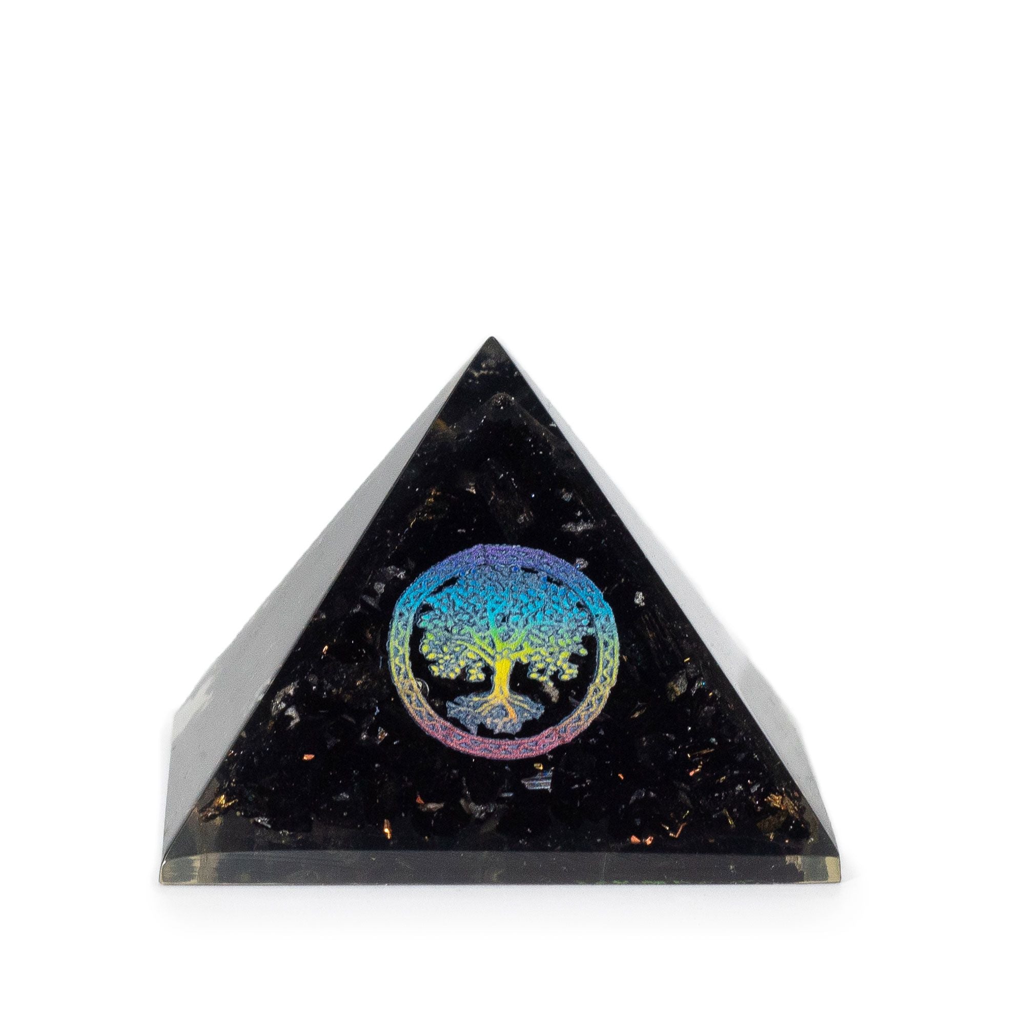 Elegant Orgonite Pyramid with Black Tourmaline and Tree of Life Symbol - 5.5x4.5 cm