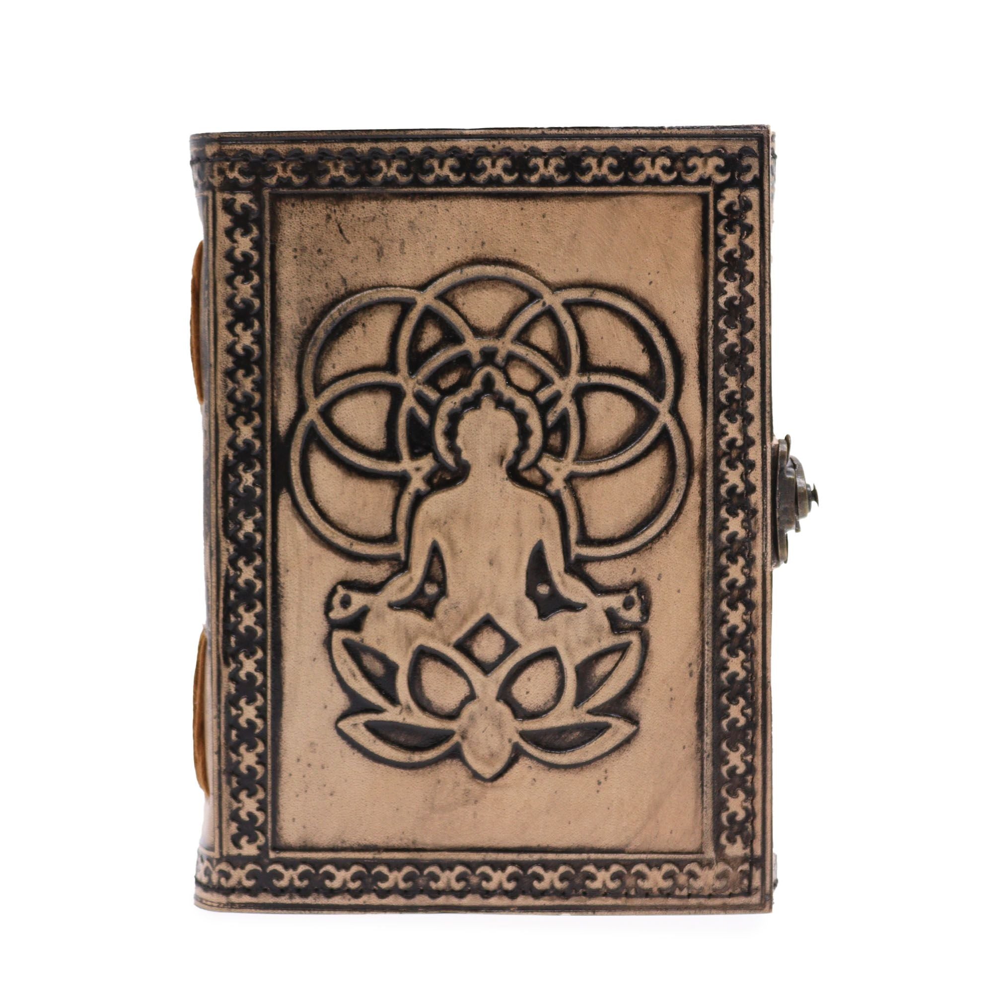 Notatnik Ezoteryczny Buddha w Czerwono-Tanowym Kolorze - Skórzany Notatnik z 200 Stronami, Wymiary 17.5x12.5x3 cm