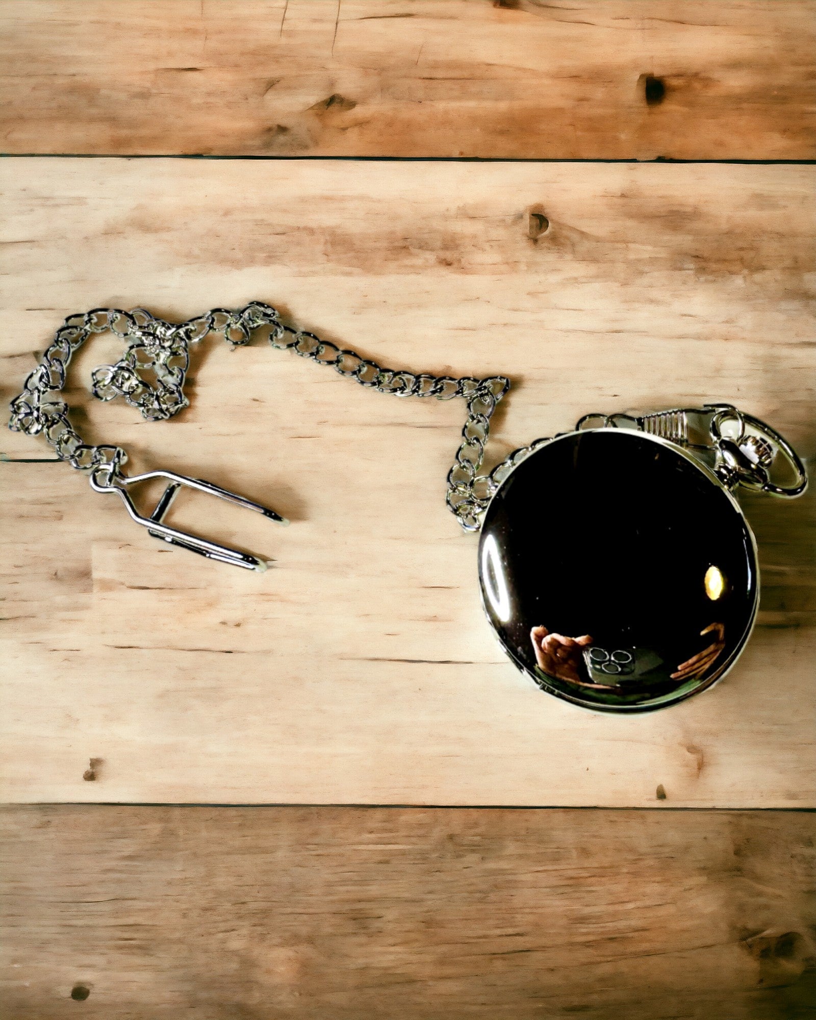 Класичний кишеньковий годинник з римськими цифрами та ланцюжком, кварцовий, сталевий блиск - сріблястий колір