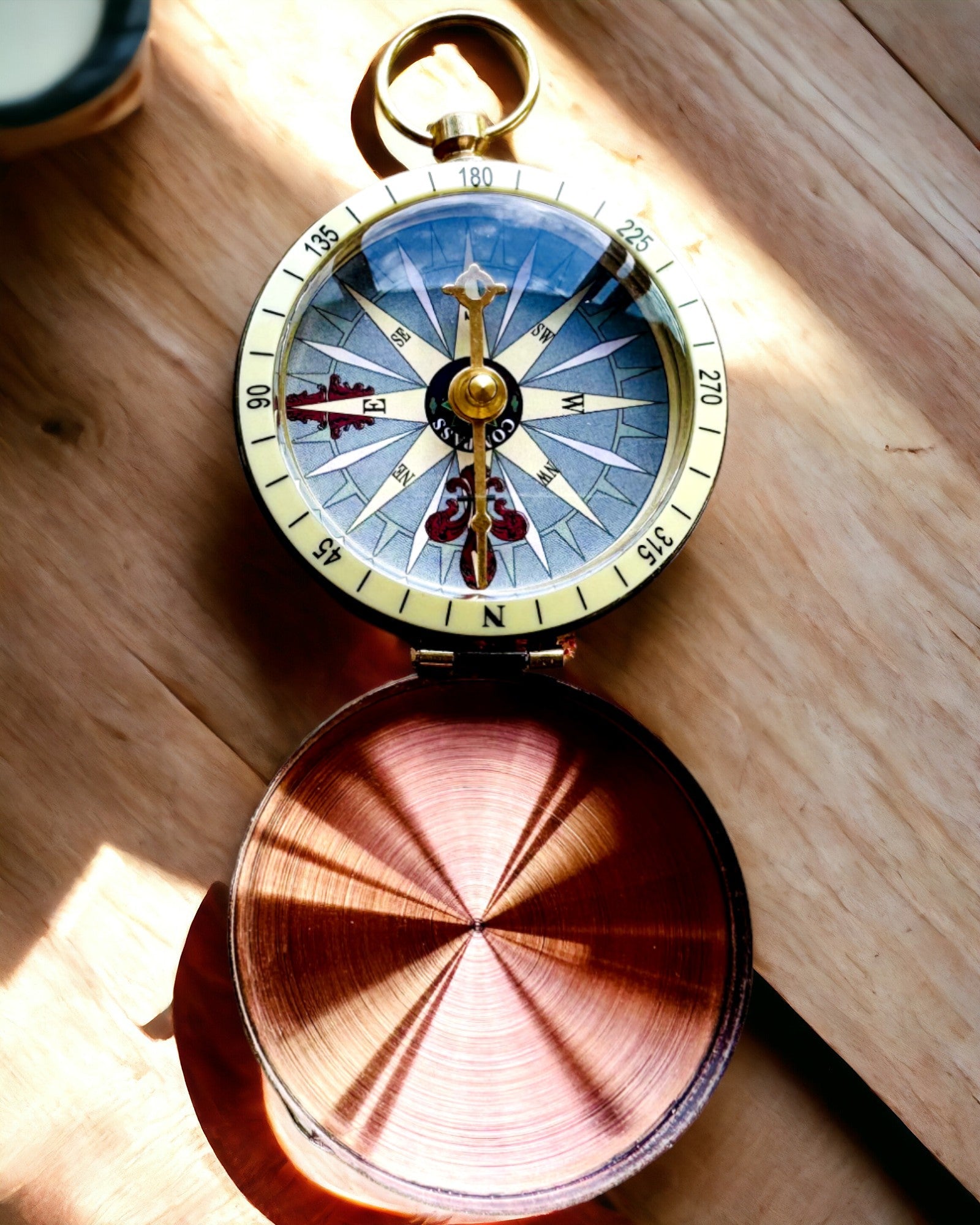 Rose Gold Compass - retro-style navigational tool – portable and precise instrument for determining direction for travelers and explorers. Engraving, personalization.