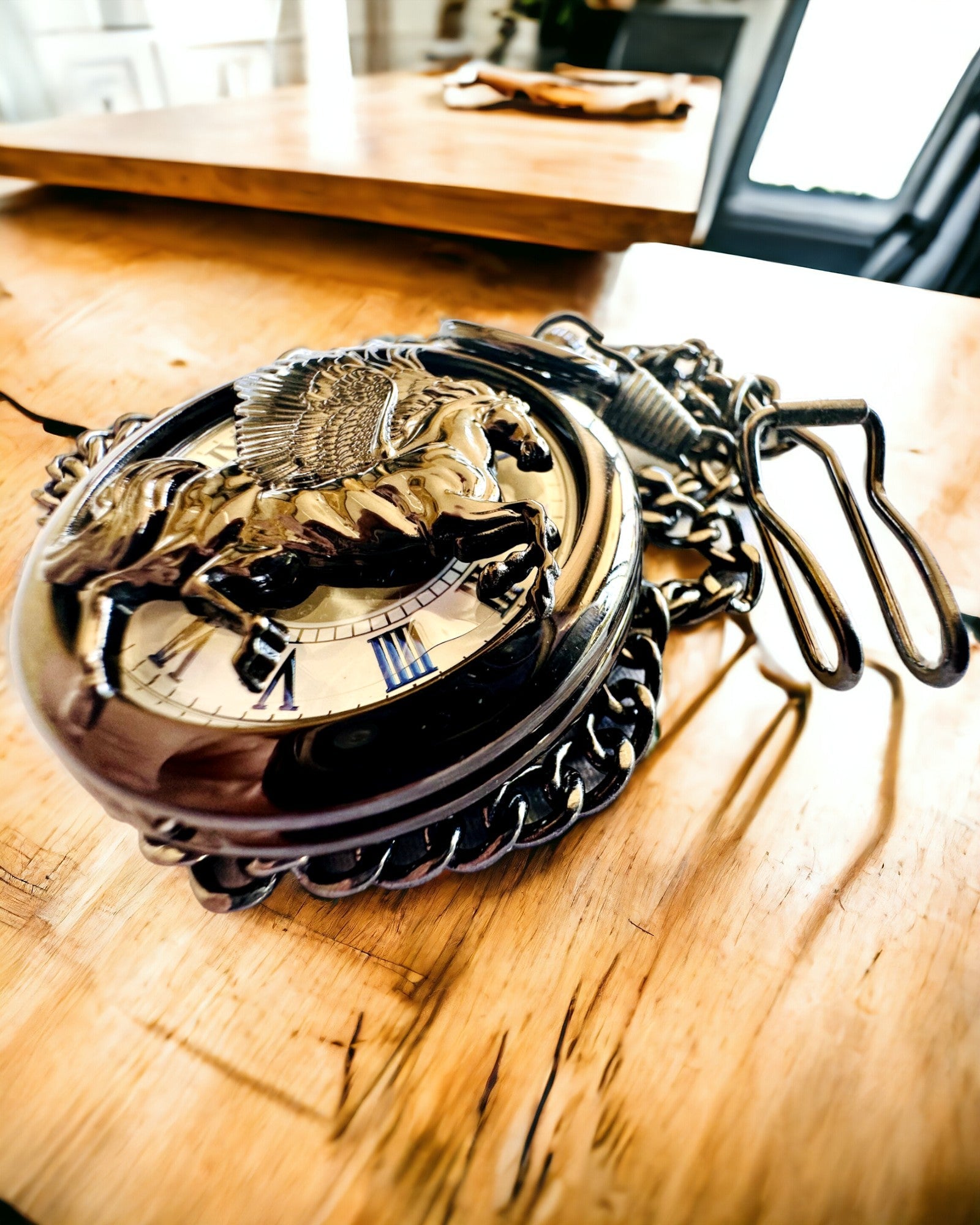 Pocket Watch "Equus Tempus" - Black with Horse Motif, customizable with engraving - white dial