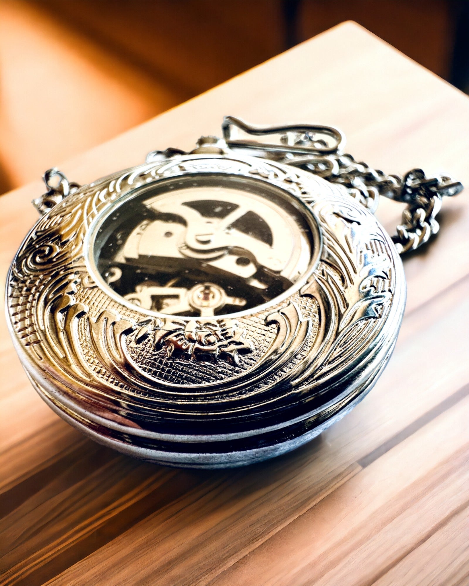 Ceas de buzunar argintiu "Vintage Elegance" cu posibilitatea de personalizare prin gravură