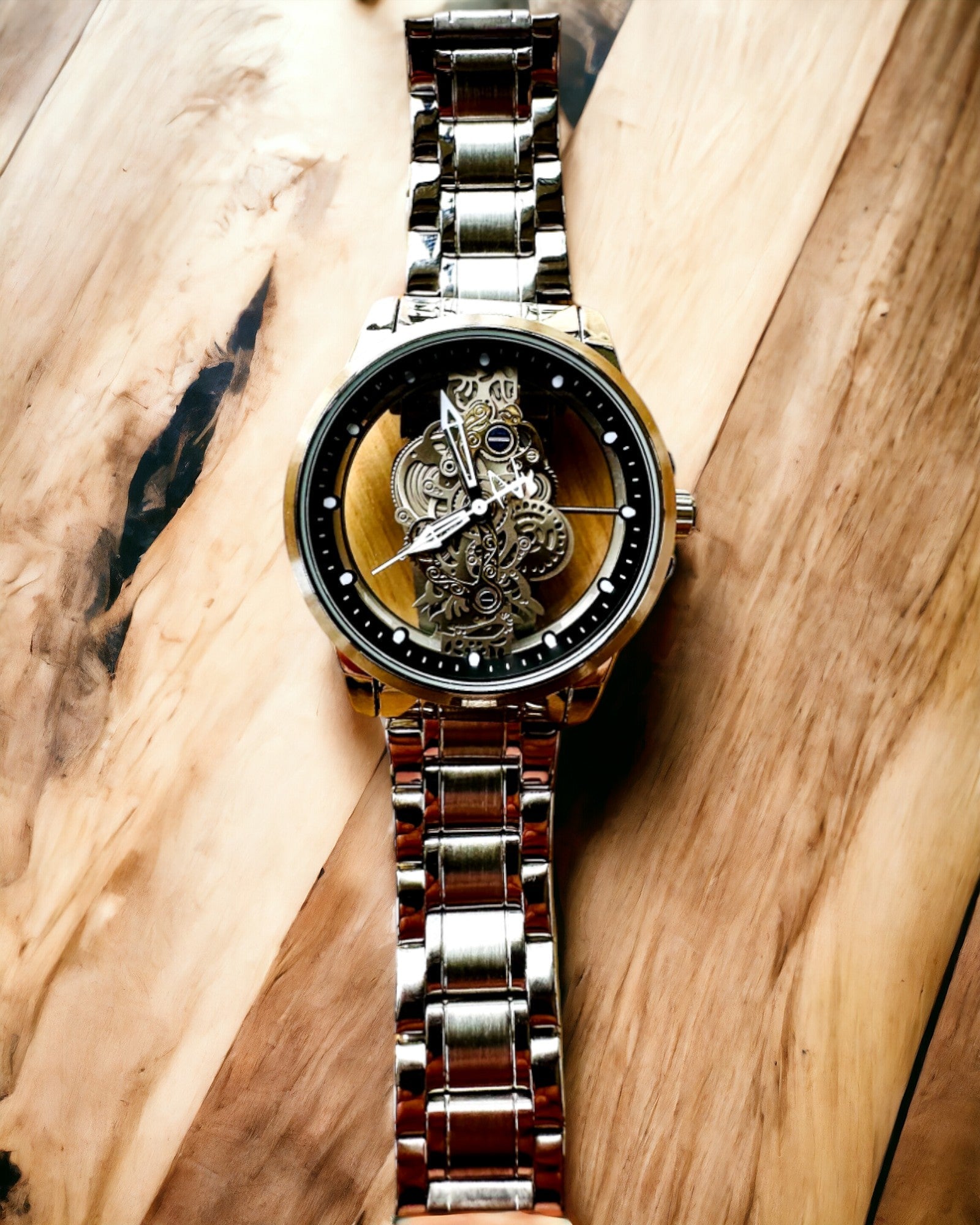 Elegant Men's Watch KIMSDUN Prestige Transparent Mechanism and Sporty Elegance, customizable with engraving