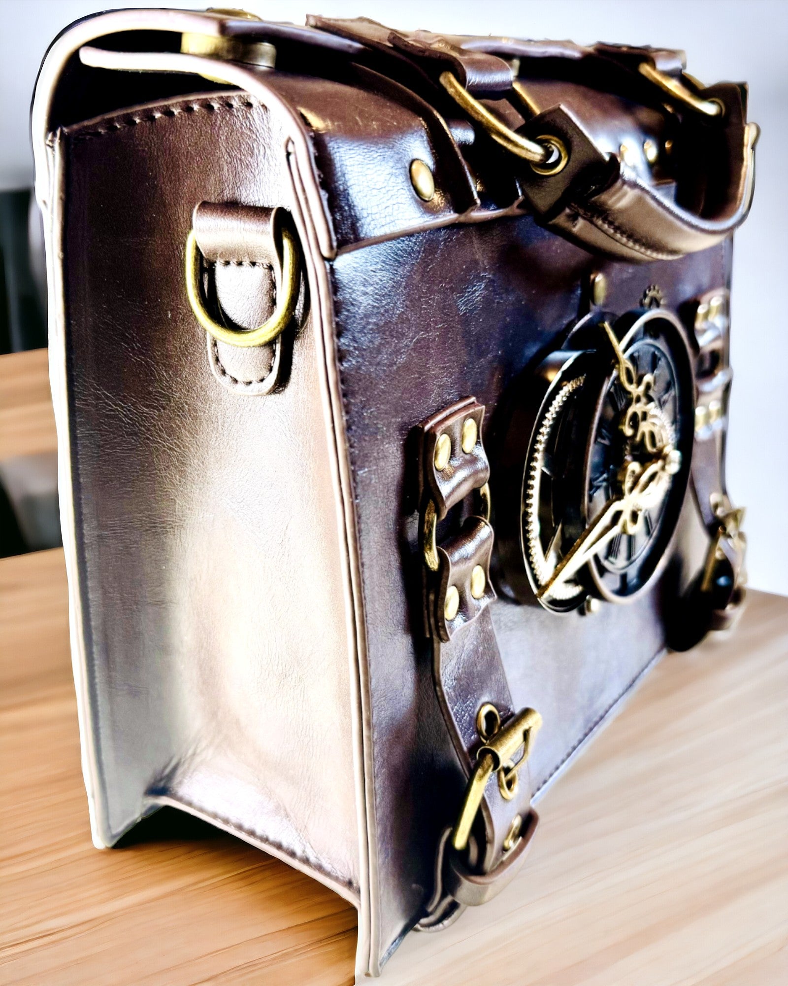 Crossbody taška s motivem vintage hodin - univerzální satchel kabelka s texturou PU kůže