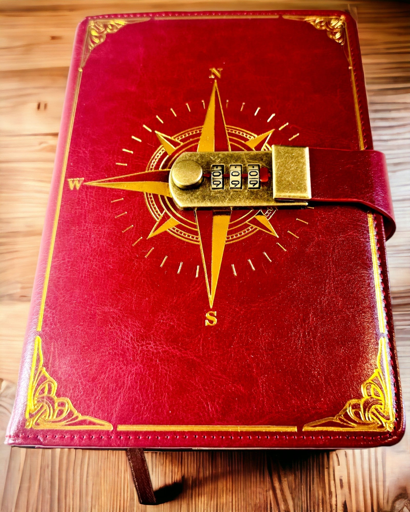 Notatnik Premium cu Lacăt cu Cod A5 - Stil Vintage cu Busolă, Design Japonez, Articole de Papetărie pentru Studenți și Afaceri. Personalizare cu Gravură