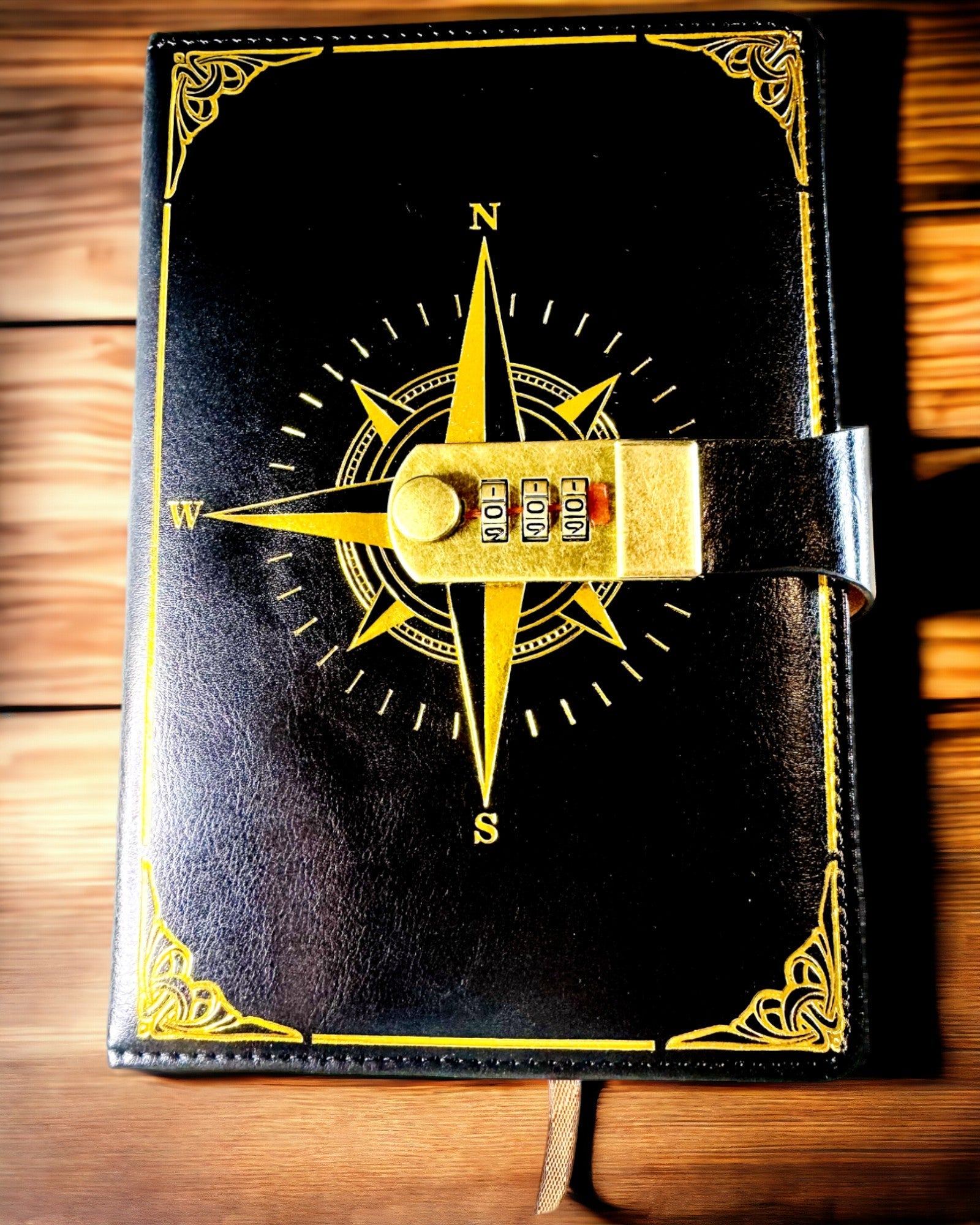 Premium Notebook with Combination Lock A5 - Vintage Style with Compass, Japanese Design, Stationery for Students and Business. Personalization with Engraving