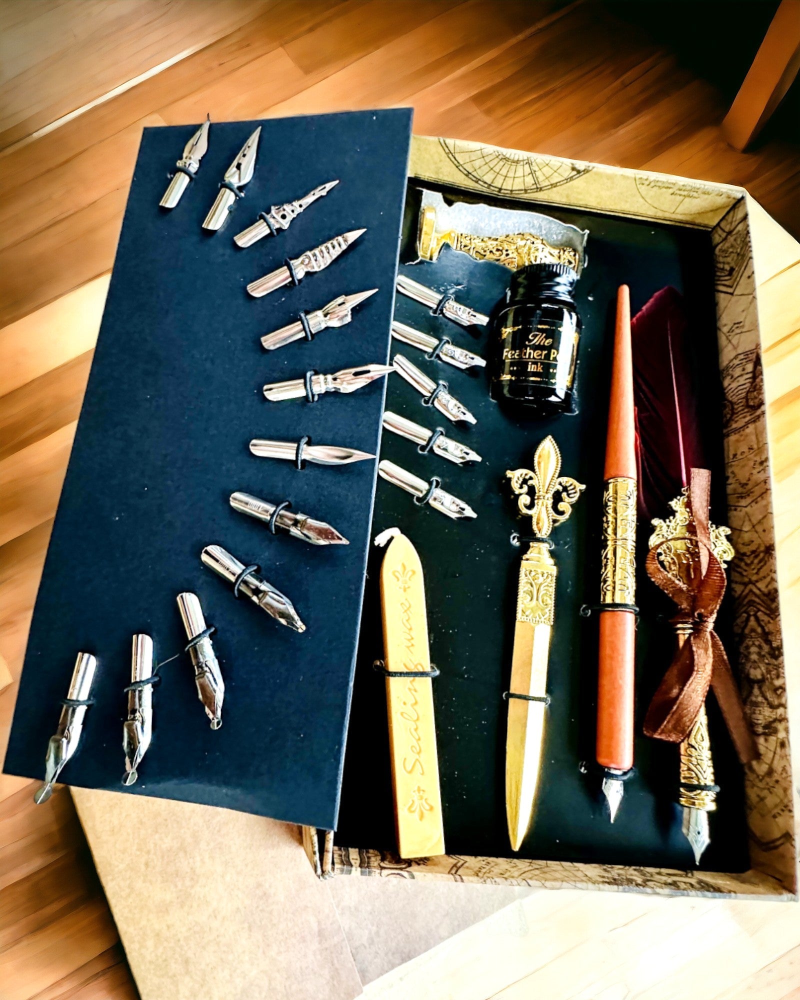 Exkluzivní kaligrafická sada, věčné pero na namáčení a sada inkoustů, personalizace gravírováním