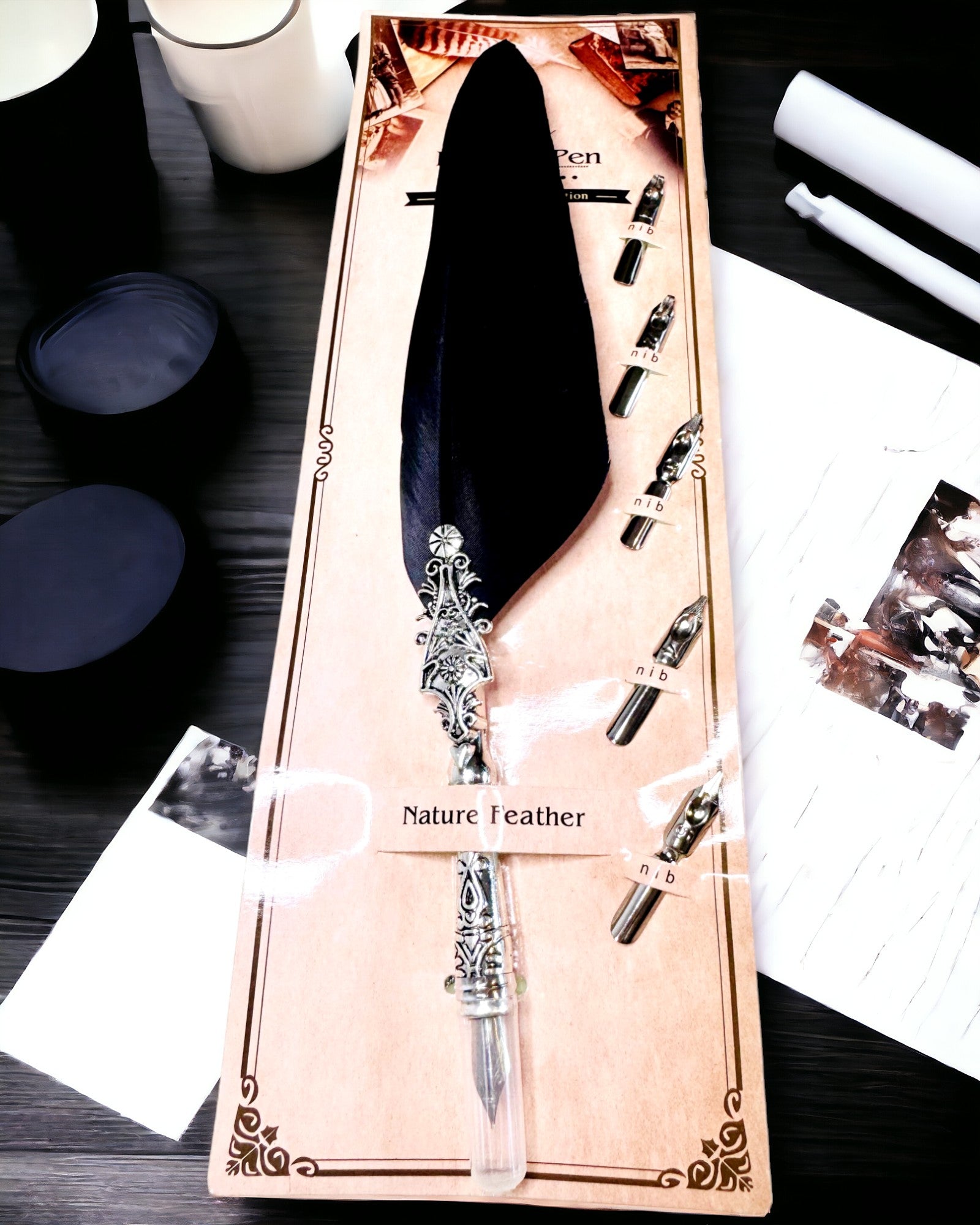 Pióro do Kaligrafii Vintage z Naturalnym Gęsim Piórem – Idealny Prezent na Dzień Matki lub Nauczyciela. Grawer
