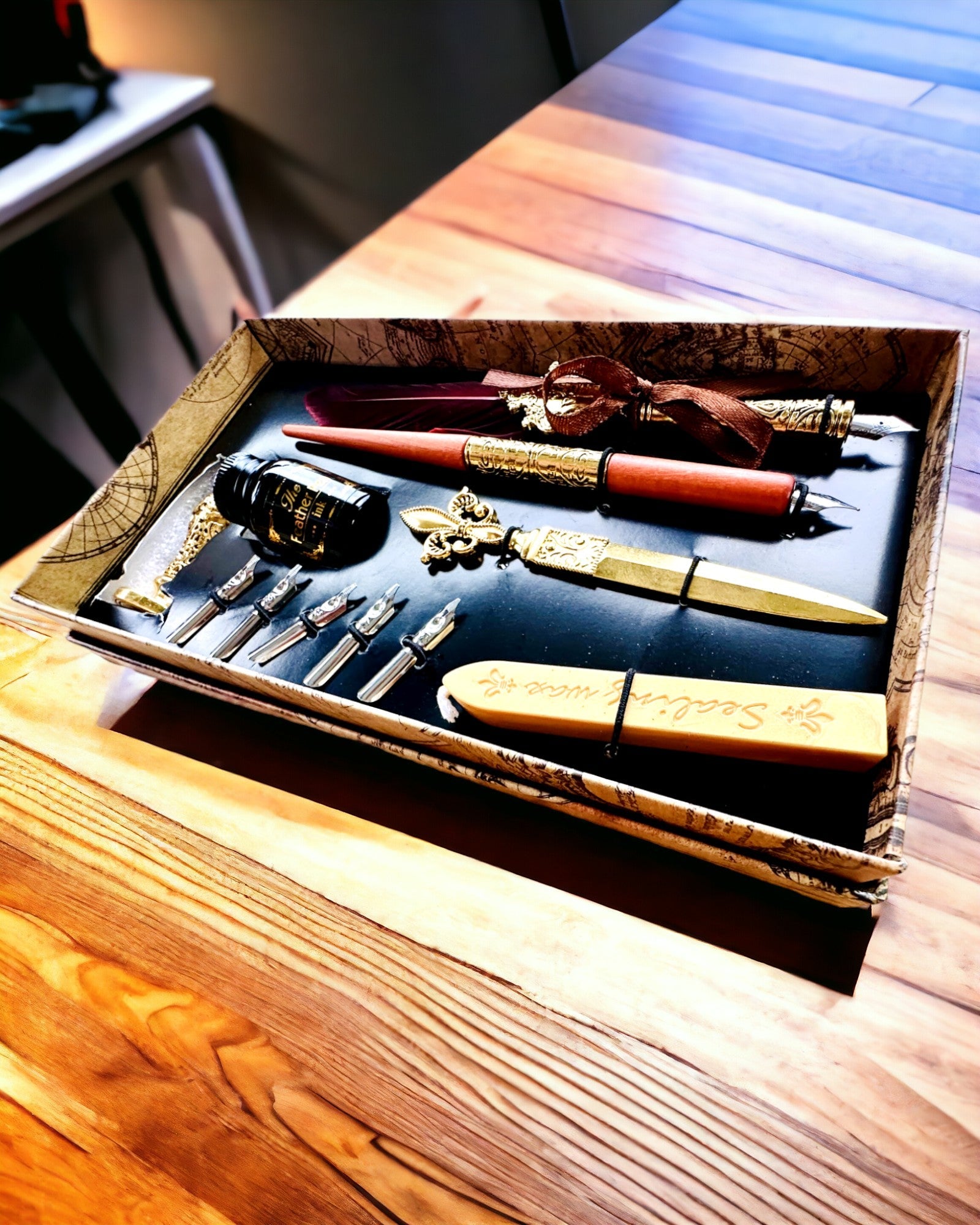 Set Exclusiv de Caligrafie, stilou cu cerneală pentru imersie și set de cerneluri, personalizare cu gravură