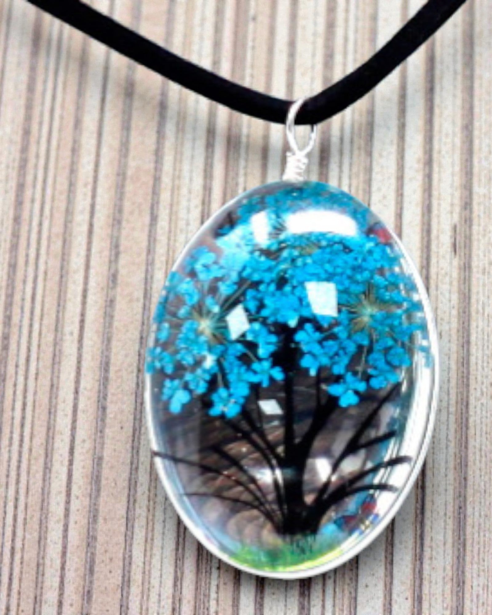 Mořský vánek – Modrozelená sada šperků se sušenými květy Strom života