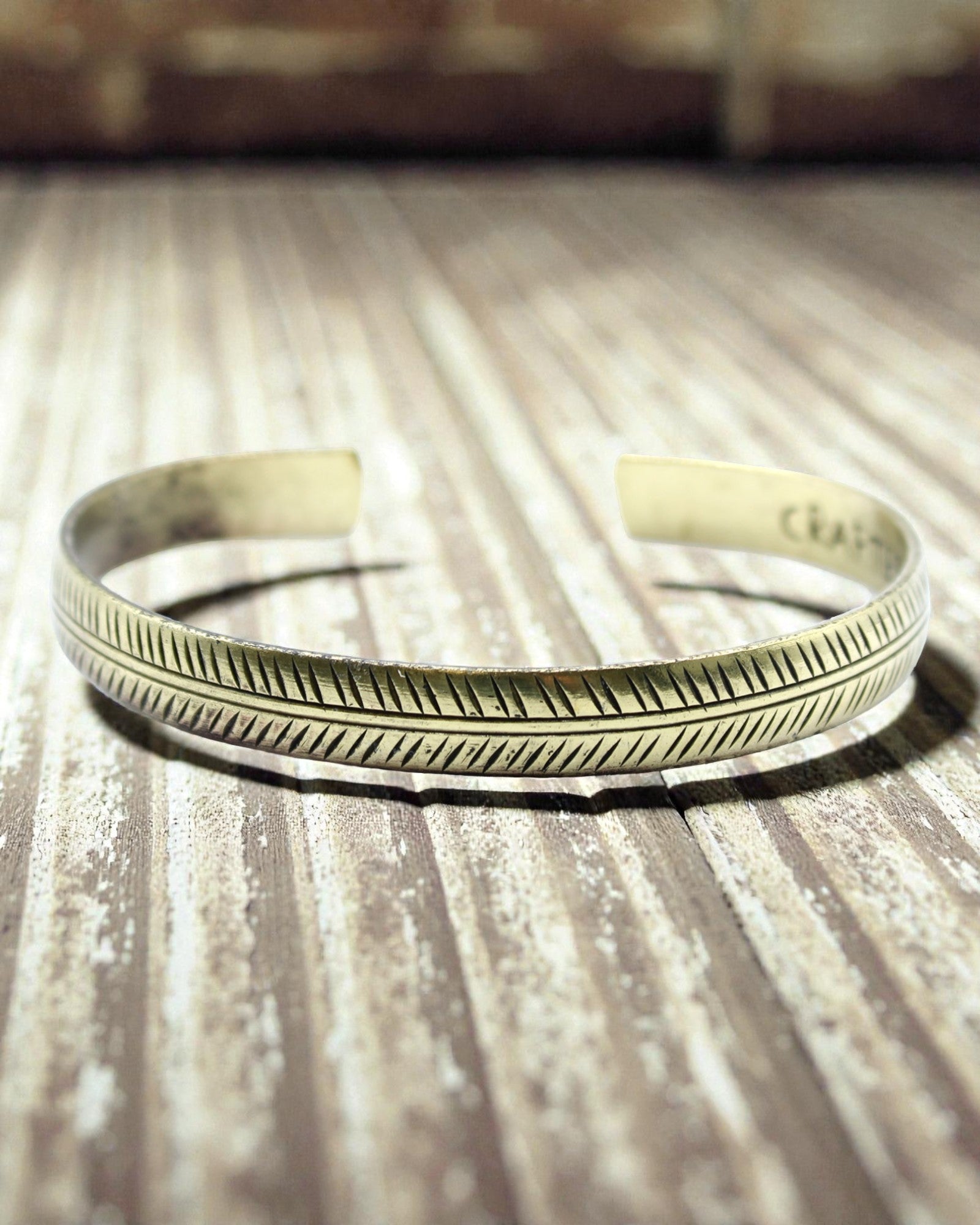 Tibetan Brass Bracelet Subtle Nature – Narrow Leaf