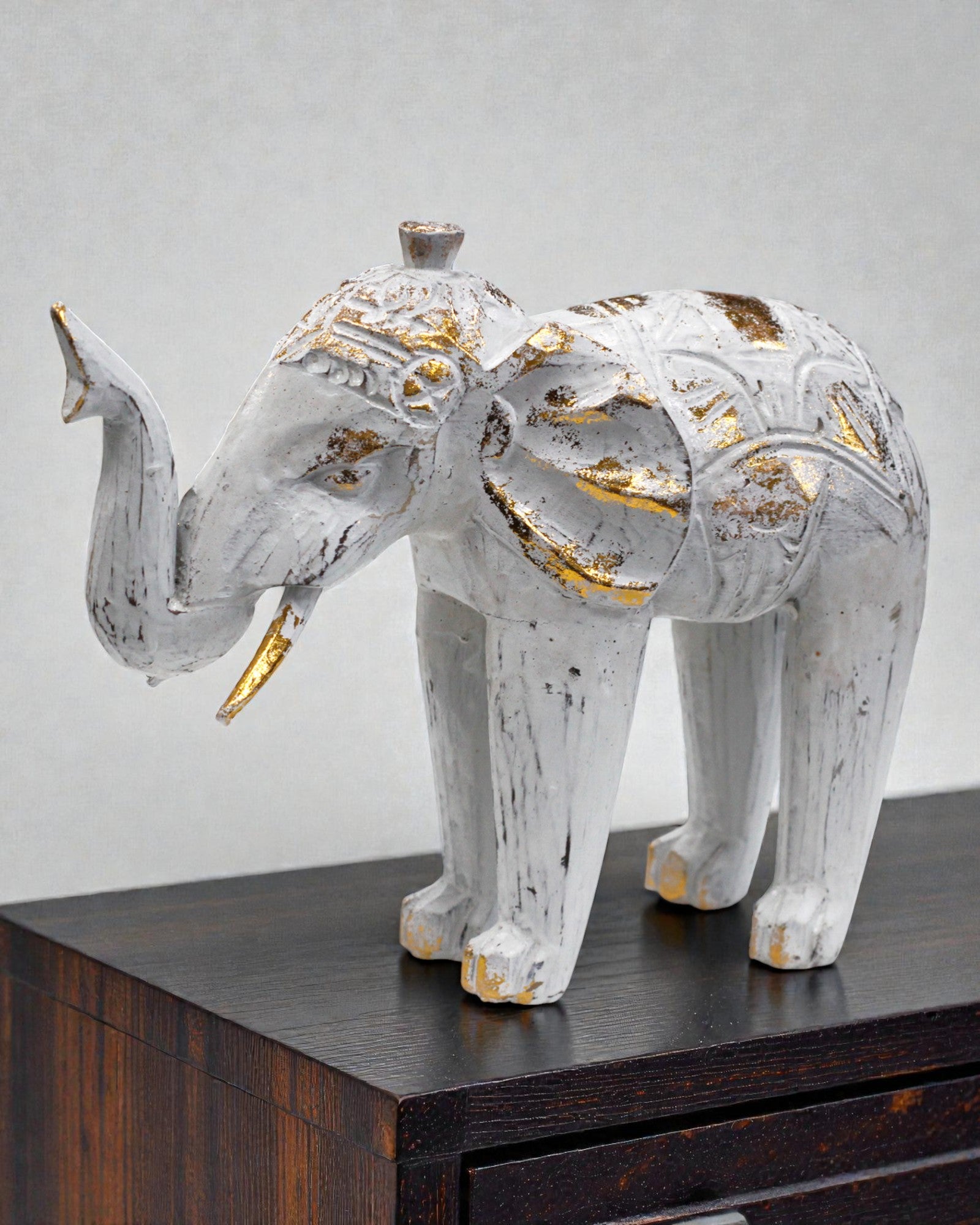 Elephant Sculpture 24 cm – White and Gold