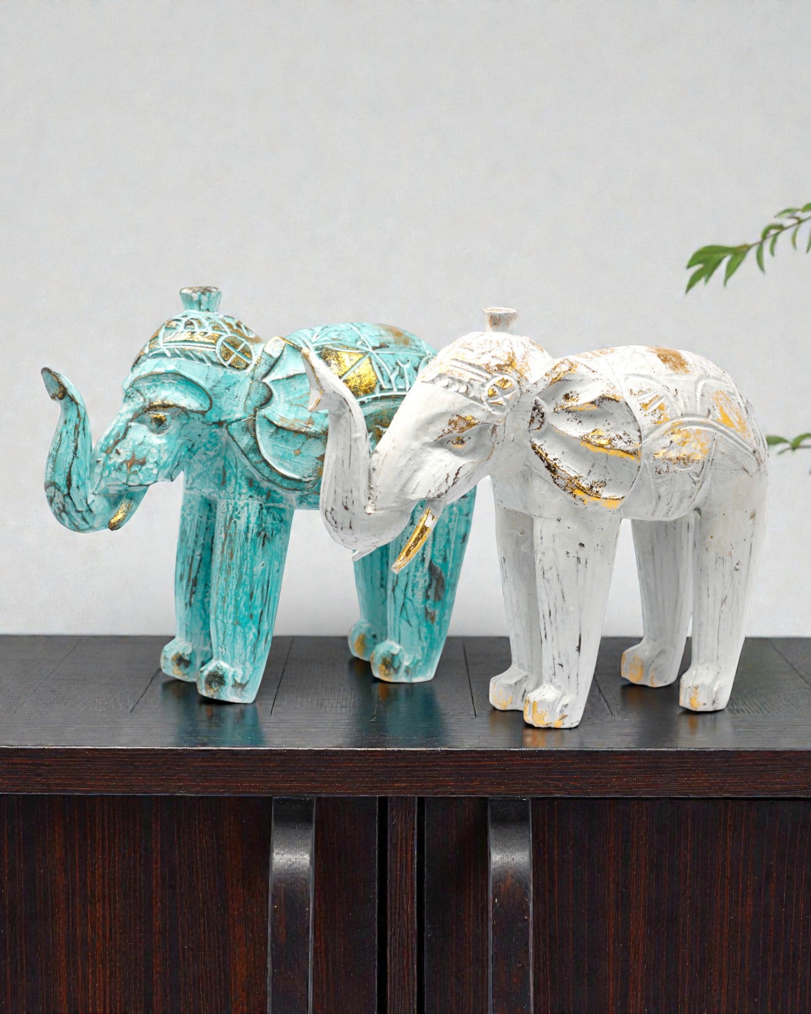 Elephant Sculpture 24 cm – Turquoise and Gold