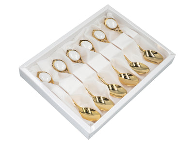 Set of 6 24K gold-plated teaspoons, CARMANI White Eyes, customizable with engraving - an elegant gift for every occasion, dimensions 13 cm