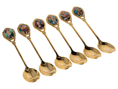 Sada 6 lžiček potažených 24K zlatem F. Kahlo s možností personalizace gravírováním - elegantní příbor jako dárek, 13 cm, CARMANI