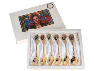 Sada 6 lžiček potažených 24K zlatem F. Kahlo s možností personalizace gravírováním - elegantní příbor jako dárek, 13 cm, CARMANI