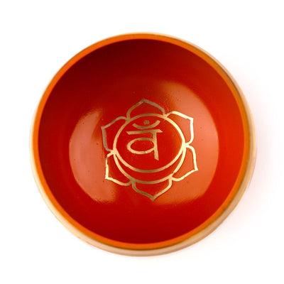 Zpívající mísa s oranžovou čakrou a možností personalizace gravírováním, kovová zvuková mísa, ideální jako dárek, průměr 10 cm, výška 5 cm