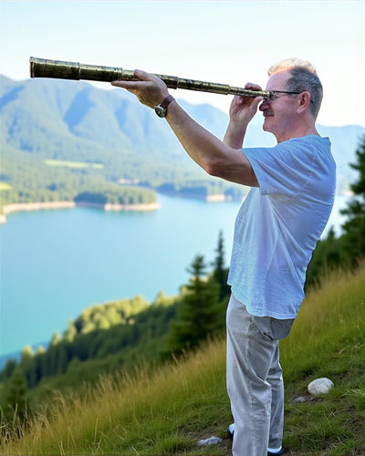 Lunetă Regală „Voyager 1818” – Exclusivă, din alamă, 83 cm, lucrată manual, cu husă din piele naturală – Ediție de colecție, personalizabilă cu gravură pentru cadou