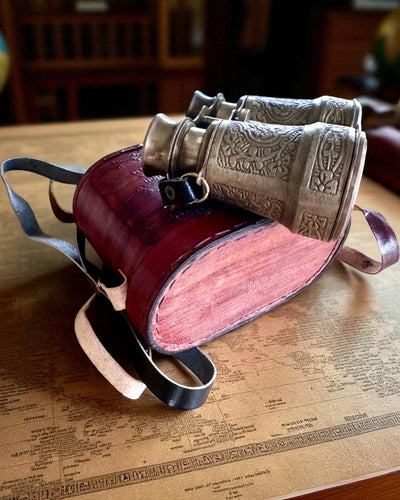 Binoclu cu etui din piele Victorian's Eye, 11 cm din alamă, decorat manual, personalizare cu gravură pentru cadou