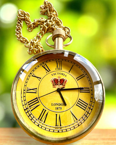 "Victoria Crown" Pocket Watch – Brass, Handcrafted in India, 5 cm wide, Japanese movement, customizable with engraving for a gift